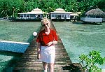 Cathy Lavelle at restaurant during Bora Bora road trip (John Beck).